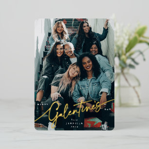 Elegant Script Galentine's Day Foil Photo Foil Holiday Card
