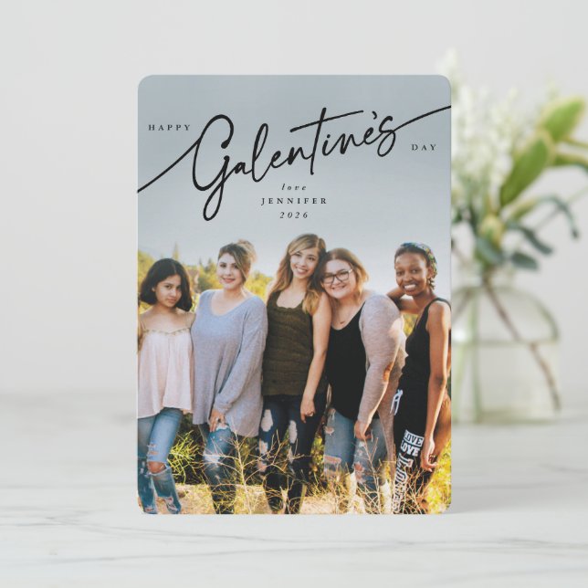 Elegant Script Galentine's Day Photo Card (Standing Front)
