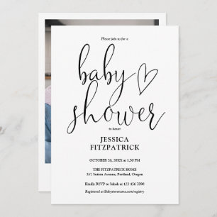 Elegant Script Gender Neutral Photo Baby Shower Invitation