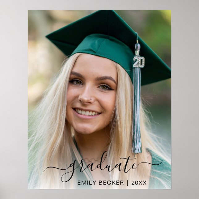 Elegant Script Girl Graduate Photo Graduation Poster (Front)