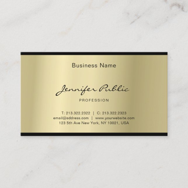 Elegant Script Glamourous Gold Professional Clean Business Card (Front)