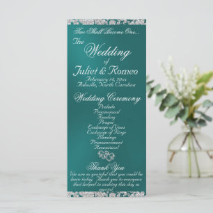 Elegant Script & Glitter - Teal Wedding Programme