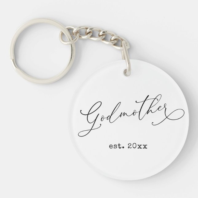 Elegant Script Godmother Established Date Photo Key Ring (Front)