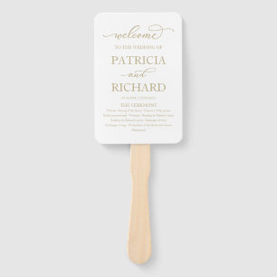 Elegant Script Gold And White Wedding Program Hand Fan