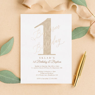 Elegant Script Gold Baby's 1st Birthday & Baptism