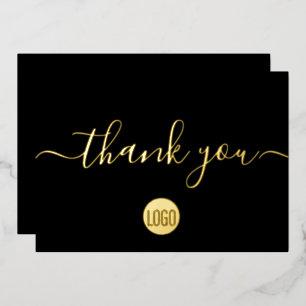 Elegant Script Gold Black Business logo website Foil Holiday Card