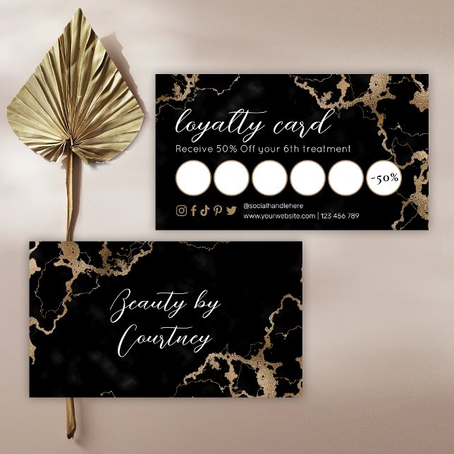 Elegant Script Gold & Black Marble Beauty Salon Loyalty Card (Creator Uploaded)