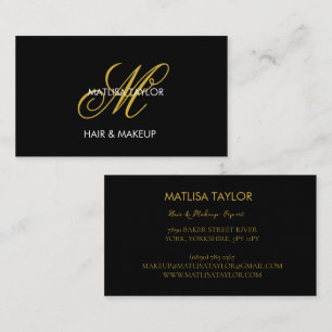 Elegant Script Gold Black Monogram Initial  Business Card