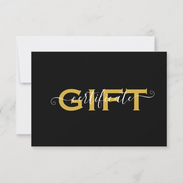 Elegant Script Gold Black Salon Gift Certificate (Front)