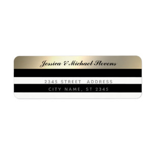 Elegant script gold black/white stripes wedding