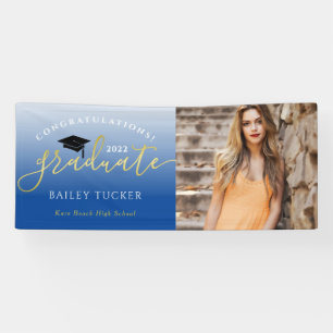 Elegant Script Gold Blue Graduation Announcement Banner
