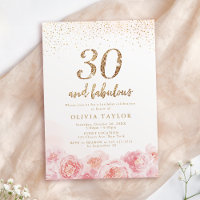 Elegant script gold & blush floral 30th birthday