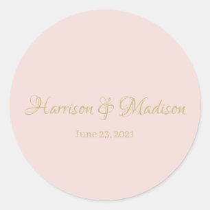 Elegant script gold blush pink Wedding favour Classic Round Sticker