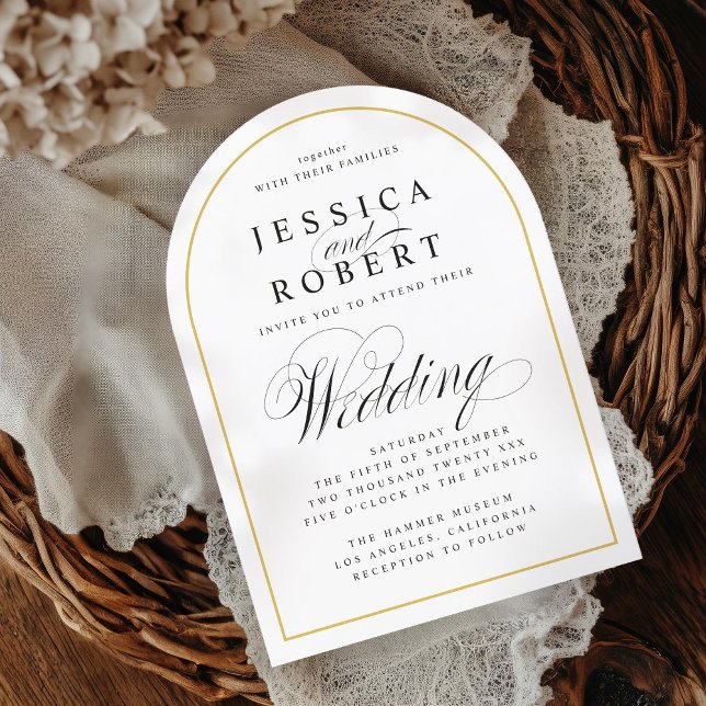 Elegant Script Gold Border Wedding Arch Invitation (Creator Uploaded)