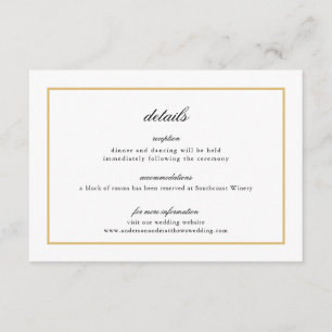 Elegant Script Gold Border Wedding Details Enclosure Card