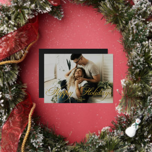 Elegant Script Gold Christmas Modern Minimal Photo Foil Holiday Card