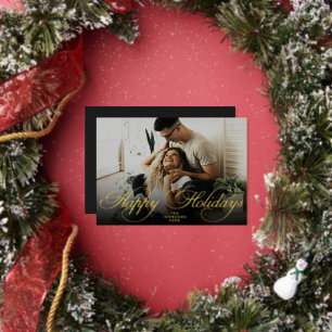 Elegant Script Gold Christmas Modern Minimal Photo Foil Holiday Card