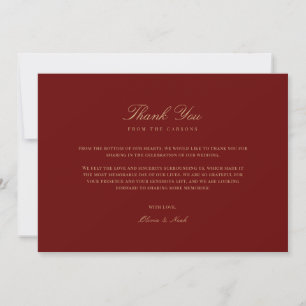 Elegant Script Gold & Deep Red Thank you Card