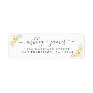 Elegant Script Gold Floral Wedding Return Address