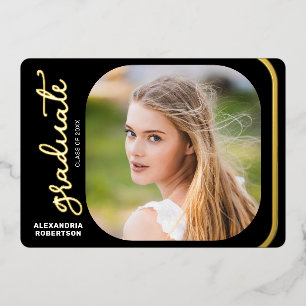 Elegant Script Gold Foil 2 Photo Graduation Party