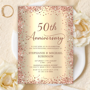 Elegant Script Gold Foil 50th Wedding Anniversary Invitation