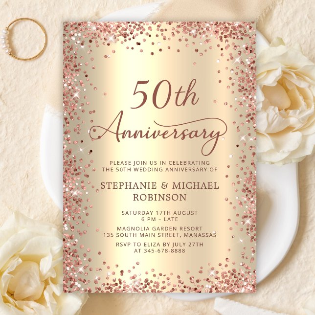 Elegant Script Gold Foil 50th Wedding Anniversary Invitation (Creator Uploaded)