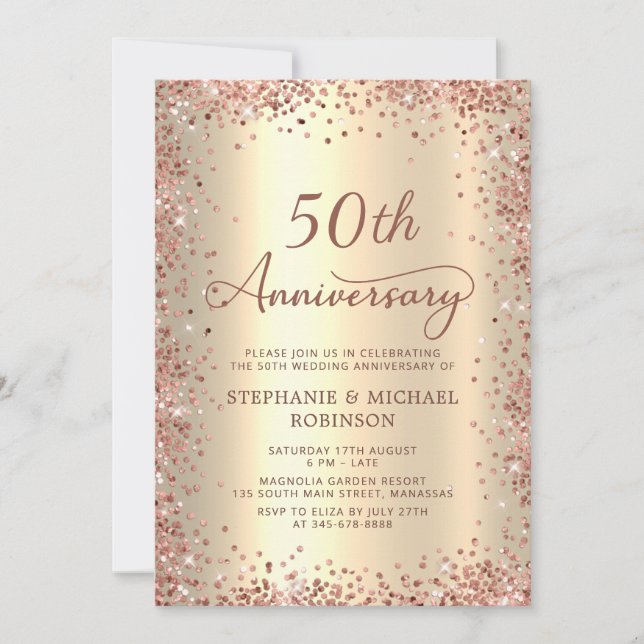 Elegant Script Gold Foil 50th Wedding Anniversary Invitation (Front)