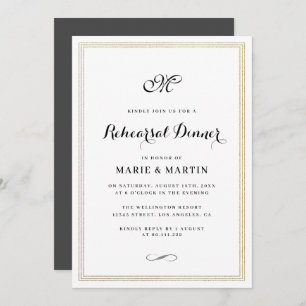 Elegant script gold foil frame rehearsal dinner invitation