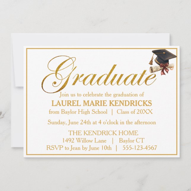 Elegant Script Gold Foil Graduation Party Invitation (Front)