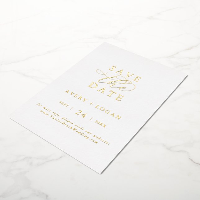 Elegant Script Gold Foil Save the Date (Rotated)