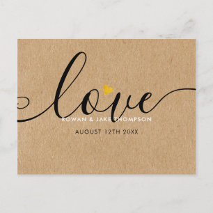 Elegant Script Gold Heart Thank You Rustic Kraft Postcard
