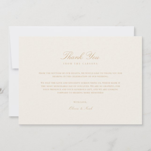 Elegant Script Gold & Ivory Thank you Card (Front)