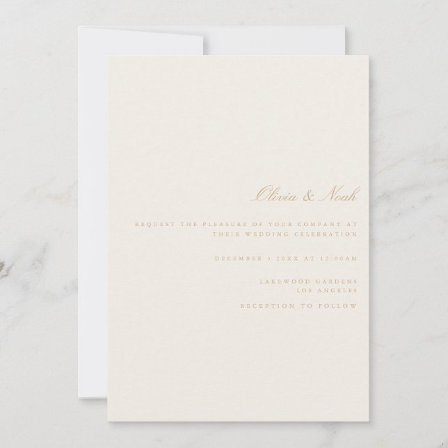 Elegant Script Gold Ivory Wedding Invitation Card (Front)