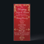 Elegant Script & Gold Leaves - Crimson Wedding Programme<br><div class="desc">This romantic design features an elegant crimson red background and border of gold leaves, wedding ceremony details & thank you on the front with wedding party members on the back. Available in several colours for your wedding theme. Available in several colours for your wedding theme. Designed to coordinate with the...</div>