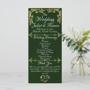 Elegant Script & Gold Leaves - Emerald Wedding Programme