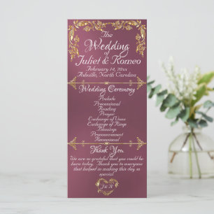 Elegant Script & Gold Leaves - Lavender Wedding Programme