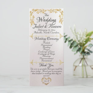 Elegant Script & Gold Leaves - Pearl White Wedding Programme