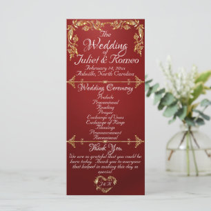 Elegant Script & Gold Leaves - Ruby Wedding Programme