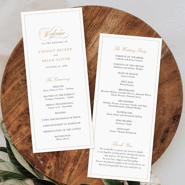 Elegant Script Gold Modern Calligraphy Wedding Programme (Creator Uploaded)