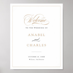Elegant Script Gold Modern Wedding Welcome Sign