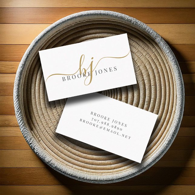 Elegant Script Gold Monogram Initials Name Business Card (Creator Uploaded)