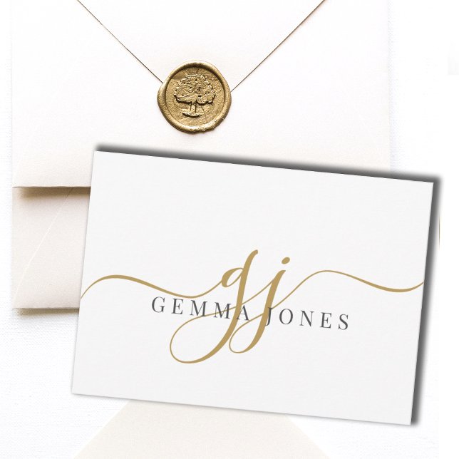 Elegant Script Gold Monogram Initials Name  Card (Creator Uploaded)