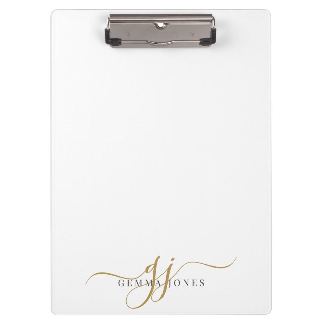Elegant Script Gold Monogram Initials Name  Clipboard (Front)