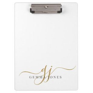 Elegant Script Gold Monogram Initials Name  Clipboard