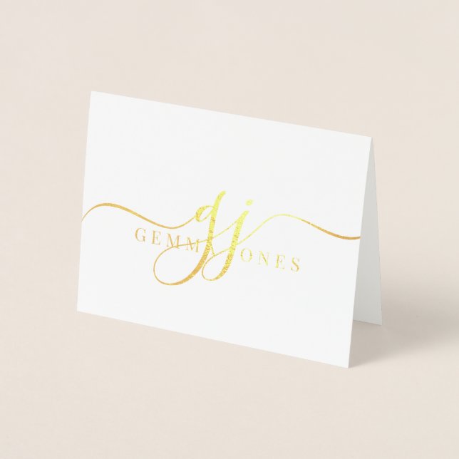 Elegant Script Gold Monogram Initials Name  Foil Card (Front)