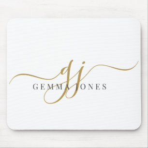 Elegant Script Gold Monogram Initials Name  Mouse Mat