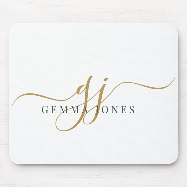 Elegant Script Gold Monogram Initials Name  Mouse Mat (Front)