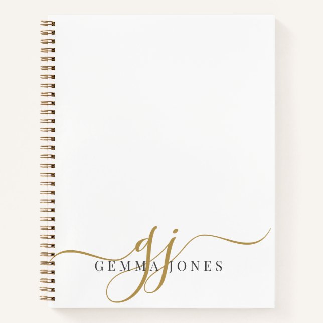 Elegant Script Gold Monogram Initials Name  Notebook (Front)