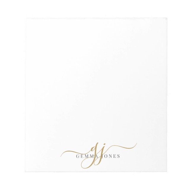 Elegant Script Gold Monogram Initials Name  Notepad (Front)