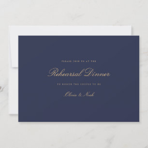 Elegant Script Gold & Navy Rehearsal Dinner Card